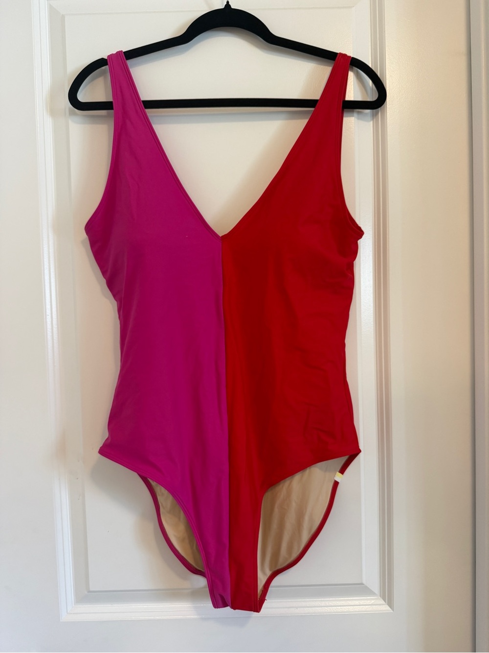 summersalt Two-Tone Pink and Red V-Neck One-Piece Swimsuit